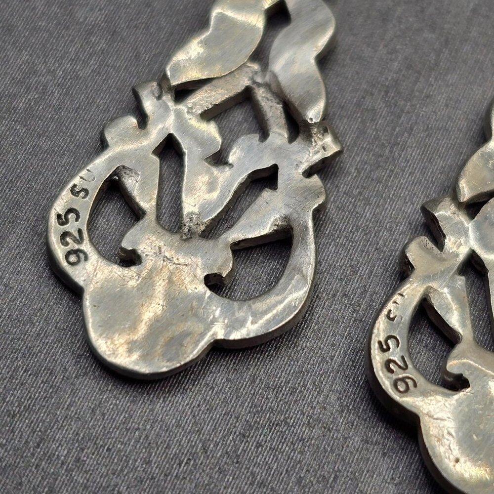 VTG Sterling Silver Marcasite Filigree Drop Earrings 1.5" Art Deco Signed SU - Picture 4 of 6